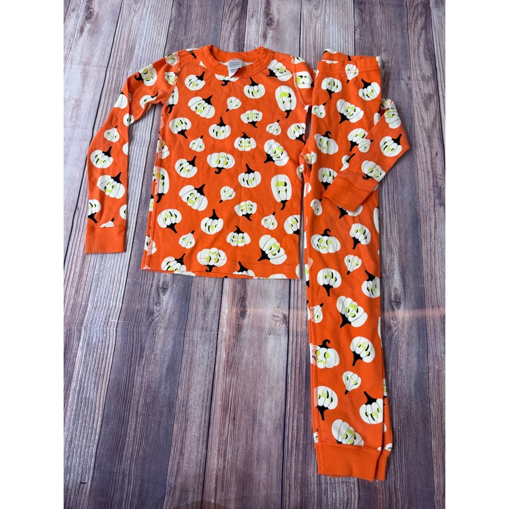 Hanna Andersson Kids Orange White Pumpkin Organic Cotton Pajama Set Size 8 130cm